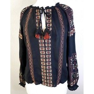 American Eagle Women's Tribal Patterned Tassled Blouse, Size M